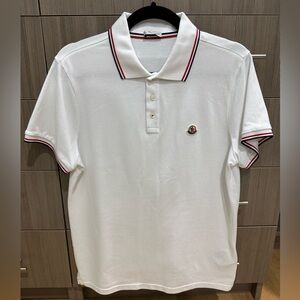 Moncler White Polo Tri Colored Trimmed Polo